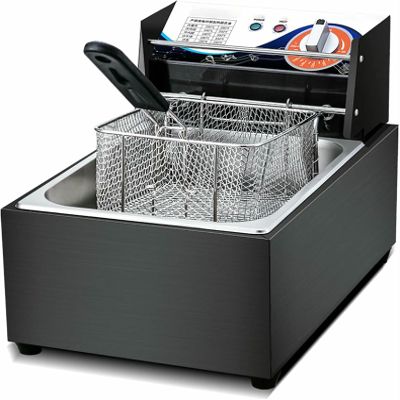 Commercial Fat Fryer Basket Deep Fryer,Commercial Electric Deep Fryer, 10L Countertop Stainless Steel Single Tank with Basket, 2500W French Deep Fat Fryer for Home Restau~/