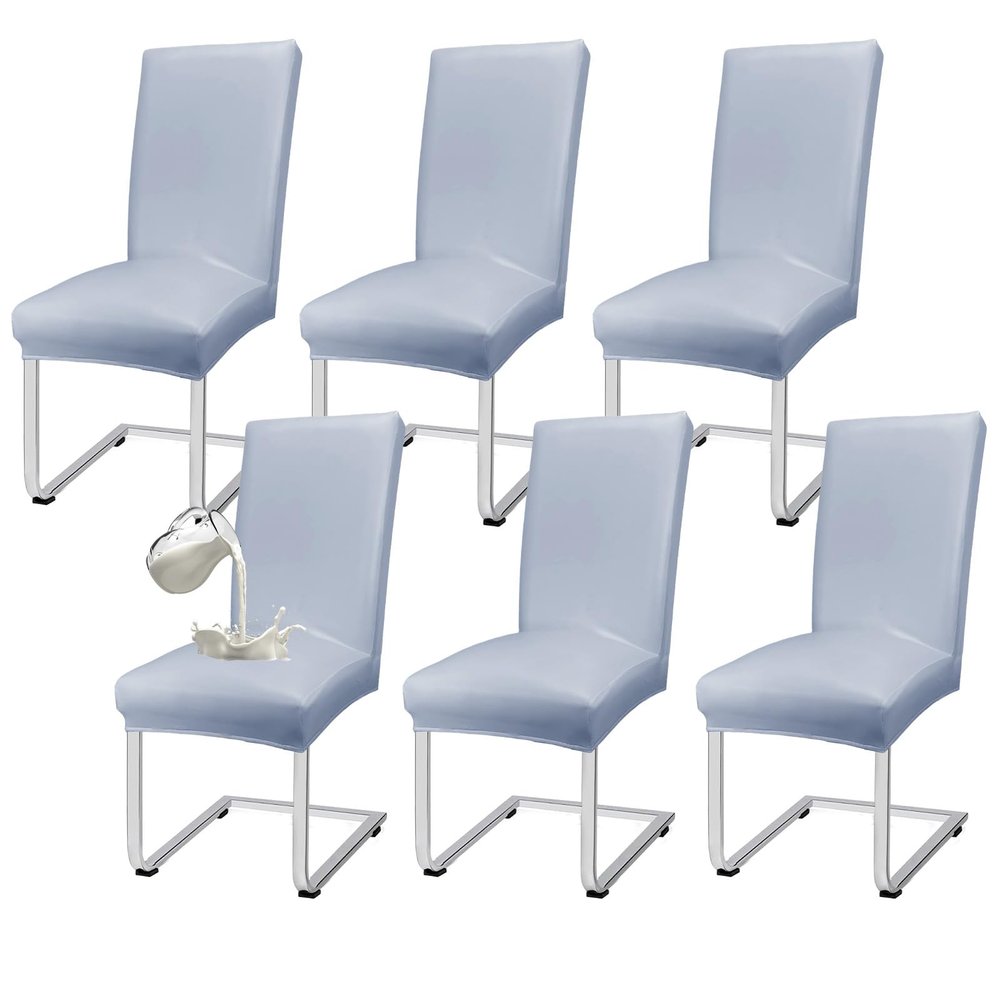WENZMOC PU Leather Dining Chair Covers Removable 100% Waterproof Chair Covers for Dining Chairs Set of 6, Stretchy & Soft High Back Kitchen Chairs Cover Protectors (Grey)