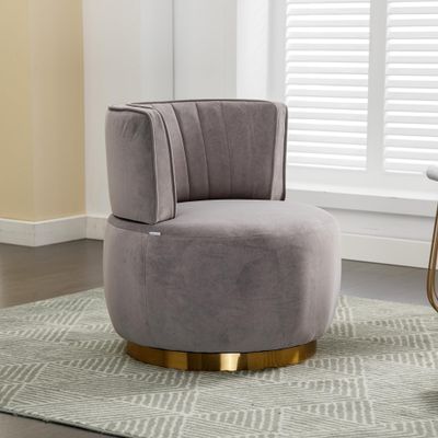 360 Degree Swivel Cuddle Barrel Accent Sofa Chairs, Round Armchairs with Wide Upholstered, Fluffy Velvet Fabric Chair for Living Room, Bedroom, Office, Waiting Rooms PE603