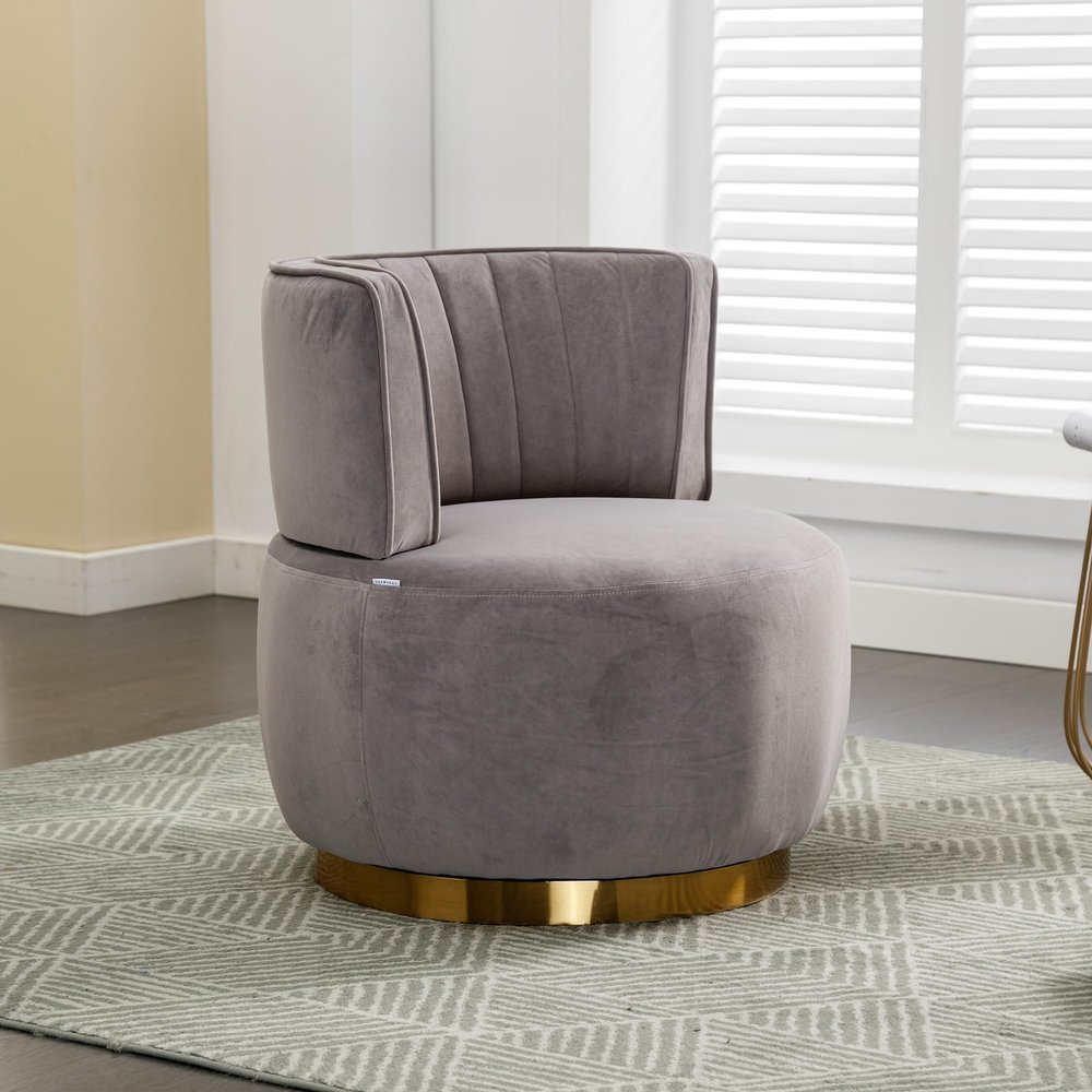 360 Degree Swivel Cuddle Barrel Accent Sofa Chairs, Round Armchairs with Wide Upholstered, Fluffy Velvet Fabric Chair for Living Room, Bedroom, Office, Waiting Rooms PE603