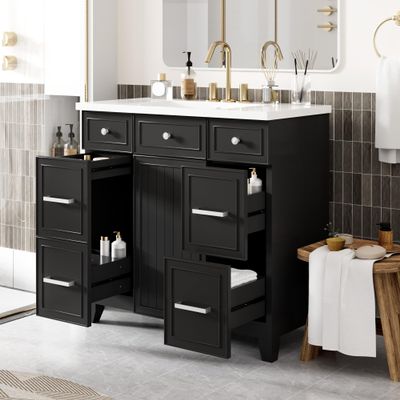 36" Bathroom Vanity Cabinet with Sink Top Combo Set, Black,Single Sink,Shaker Cabinet with Soft Closing Door and 3 Drawers