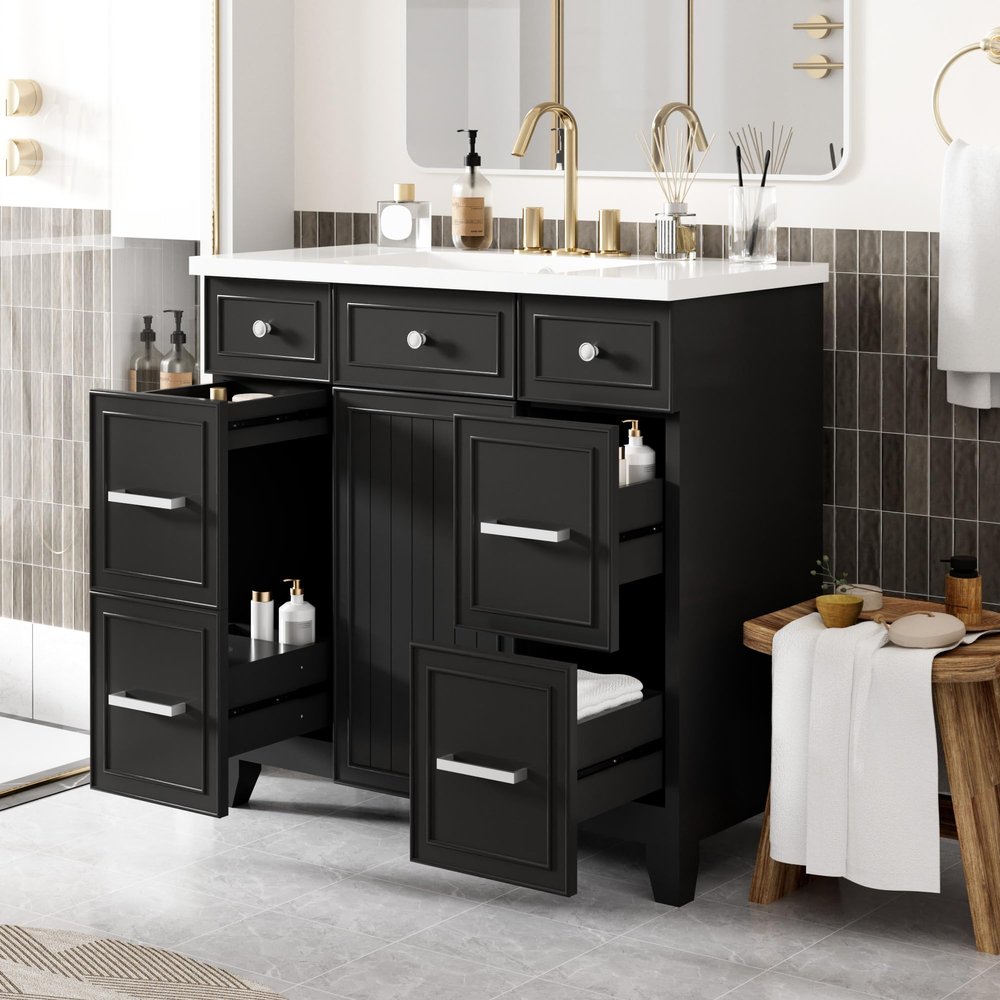 36" Bathroom Vanity Cabinet with Sink Top Combo Set, Black,Single Sink,Shaker Cabinet with Soft Closing Door and 3 Drawers