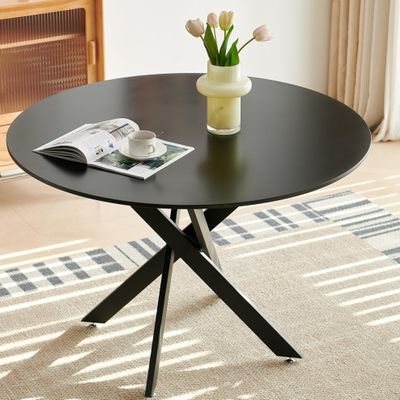 42.1" Black Table Mid Century Dining Table for 4 6 People with Round Table Top, Pedestal Dining Table, End Table Leisure Coffee Table,Cross Leg