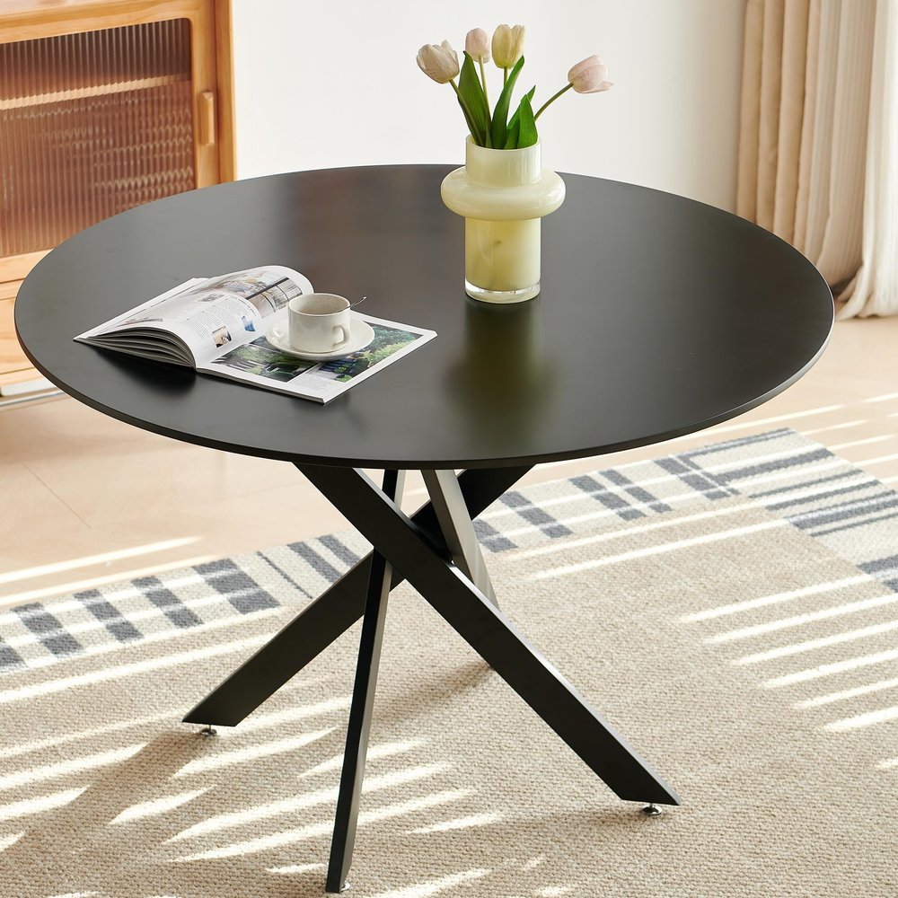 42.1" Black Table Mid Century Dining Table for 4 6 People with Round Table Top, Pedestal Dining Table, End Table Leisure Coffee Table,Cross Leg