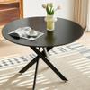 42.1" Black Table Mid Century Dining Table for 4 6 People with Round Table Top, Pedestal Dining Table, End Table Leisure Coffee Table,Cross Leg view 1