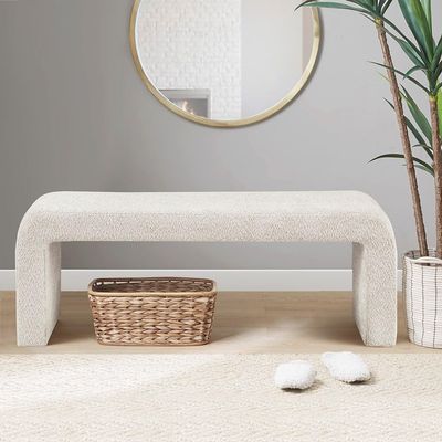 Boucle Waterfall Bench Cream 52" W