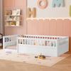 Twin Floor Bed Frame with Fence, Wood Floor Beds Frame for Bedroom Playroom,White view 4
