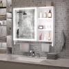 Modern 32 x 28 inches Aluminium Bathroom Cabinets, Medicine Cabinets with Mirrors and LED Lights, Bathroom Lockers with Multilevel Storage Compartments and Towel Rails view 1
