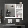 Modern 32 x 28 inches Aluminium Bathroom Cabinets, Medicine Cabinets with Mirrors and LED Lights, Bathroom Lockers with Multilevel Storage Compartments and Towel Rails view 2