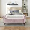 63.38" Velvet Multifunctional Storage Rectangular Ottoman Bench Comes with Crystal Buckle Solid Wood Legs with 1 Pillow,Pink view 1