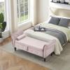 63.38" Velvet Multifunctional Storage Rectangular Ottoman Bench Comes with Crystal Buckle Solid Wood Legs with 1 Pillow,Pink view 2