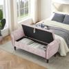 63.38" Velvet Multifunctional Storage Rectangular Ottoman Bench Comes with Crystal Buckle Solid Wood Legs with 1 Pillow,Pink view 4