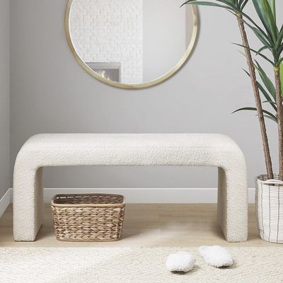 Boucle Waterfall Bench Cream 42" W