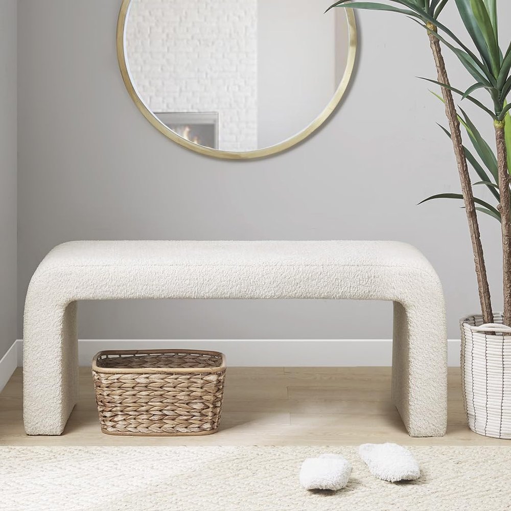 Boucle Waterfall Bench Cream 42" W