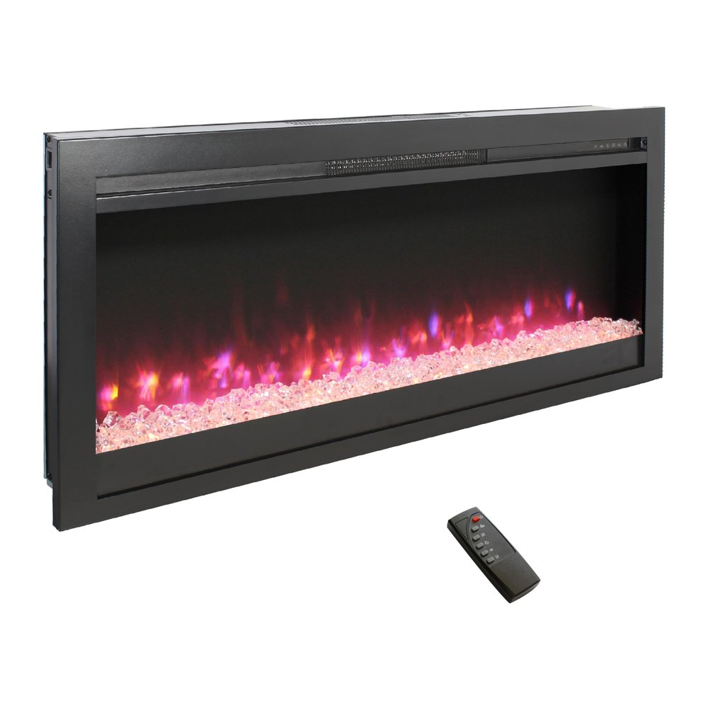 44 inch in Wall recessed Electric Fireplace with Remote and Multi Color Flame emberbed, LED Light Heater