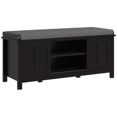 Entryway Shoe Bench Storage Ottoman with Sliding Doors, Adjustable Shelving, 6 Compartments, and Padded Seat, Holds 10 Pairs, Black