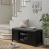 Entryway Shoe Bench Storage Ottoman with Sliding Doors, Adjustable Shelving, 6 Compartments, and Padded Seat, Holds 10 Pairs, Black view 2