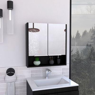 Medicine Cabinet, One Open Shelf, Three Interior Shelves, Black