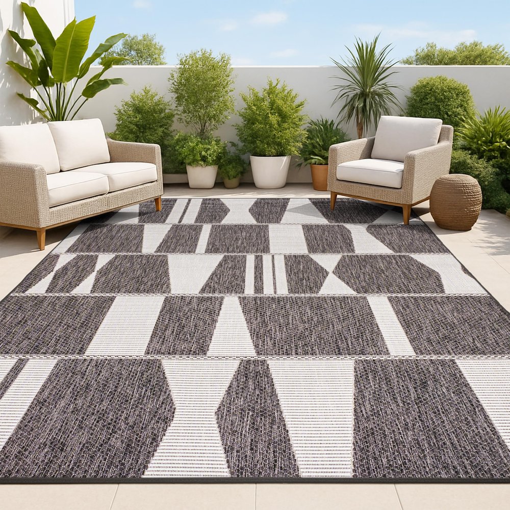 JONATHAN Y Abstract Two-Tone Indoor Outdoor Area Rug 3X5 Black/Cream, Lucian Modern Geometric for Backyard, Patio, Porch, Easy-Cleaning, High Traffic, Pet-Friendly, Non-Shedding (TSN303A-3)