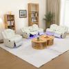 JBXBER Power Recliner Sofa Set with LED Lights, Power Reclining Sofa Set with Cup Holder, Storage Console, Faux Leather Couch for Home Theater Seating(Sofa, Loveseat and Chair,Cream) view 1