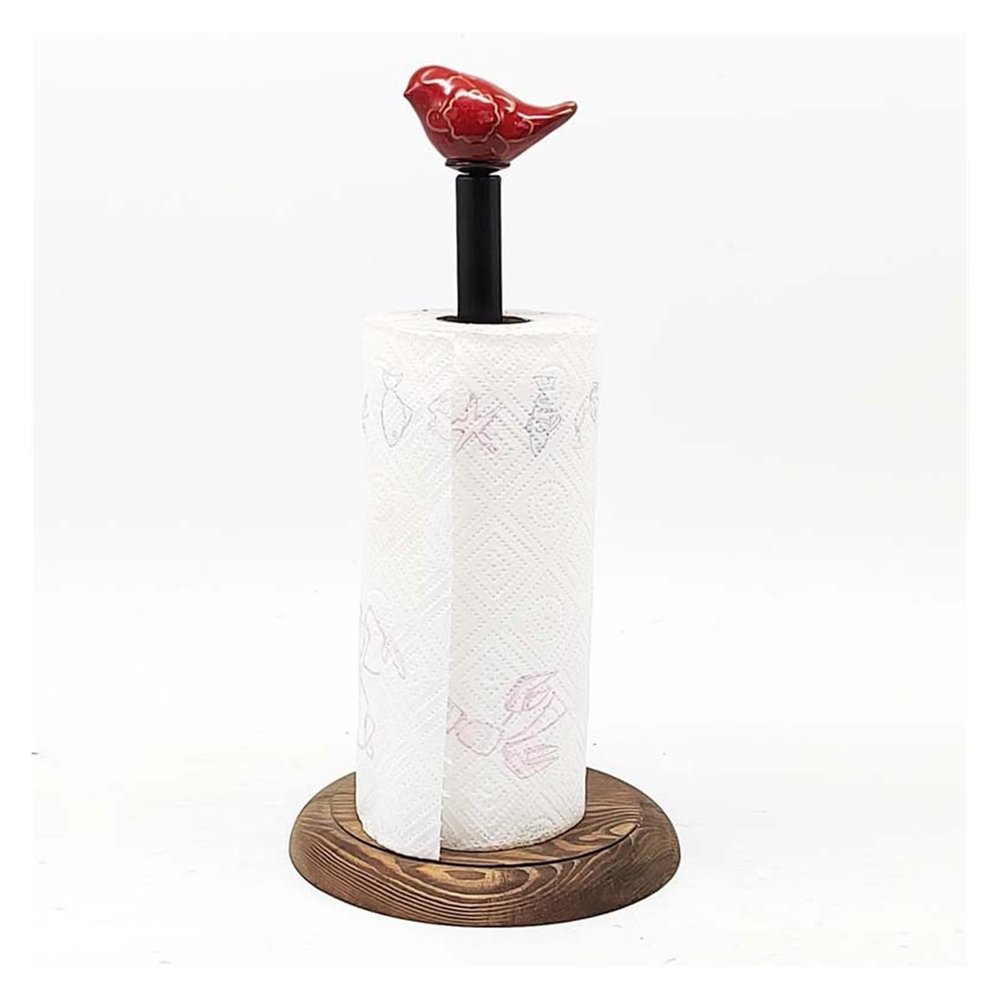 LIAN16PENG Kitchen Roll Holder Kitchen Desktop Vertical Paper Roll Rack, Plastic Wrap Bag Storage Rack, Household Cute Bird Tissue Holder Paper Towel Holders(Red)