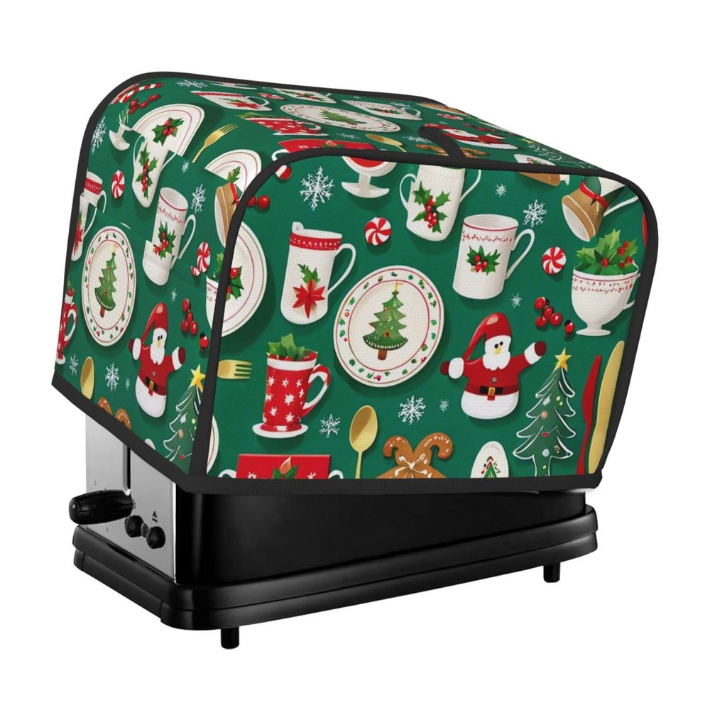 2 slice Toaster Cover, Christmas Tableware Print Bread Machine Covers with Pockets for Kitchen Counter 11.4''x7.9''x7.5''