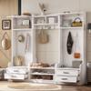 4 in 1 Detachable Hall Tree with Storage and 7 Hooks, Multiple Functions Hallway Coat Rack with Storage Drawers and Cabinet, White Shoe Bench for Entryway Hallway view 1
