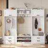 4 in 1 Detachable Hall Tree with Storage and 7 Hooks, Multiple Functions Hallway Coat Rack with Storage Drawers and Cabinet, White Shoe Bench for Entryway Hallway view 2