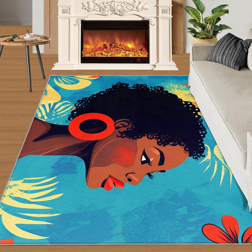 2x3 African American Women Rug - Modern African Doormat Outdoor Entrance, African Woman Laundry Room Carpet Non Slip Accent Throw Rugs for Bathroom Kitchen Sink Front Door