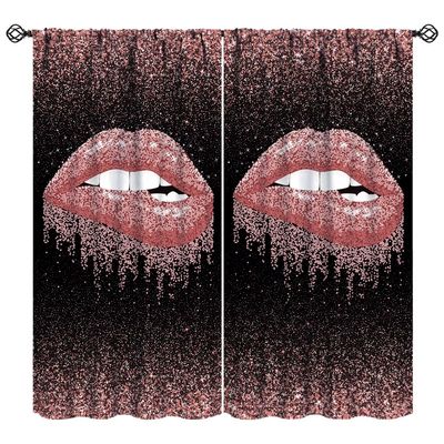 JADERYS Lips Blackout Curtains Black Pink Luxury Modern Abstract Art Print for Girls Women Bedroom Living Room Bathroom Rod Pocket Decoration Window Drapes 2 Panels W42xL84in