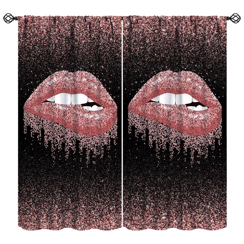 JADERYS Lips Blackout Curtains Black Pink Luxury Modern Abstract Art Print for Girls Women Bedroom Living Room Bathroom Rod Pocket Decoration Window Drapes 2 Panels W42xL84in