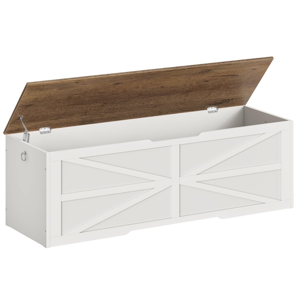 CHOEZON Storage Chest, 47.2" Wooden Storage Trunk, Modern Storage Bench with Safety Hinge, Toy Box, Farmhouse Style, for Bedroom, Living Room, Walnut and White MCW16WL