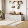 CHOEZON Storage Chest, 47.2" Wooden Storage Trunk, Modern Storage Bench with Safety Hinge, Toy Box, Farmhouse Style, for Bedroom, Living Room, Walnut and White MCW16WL view 4