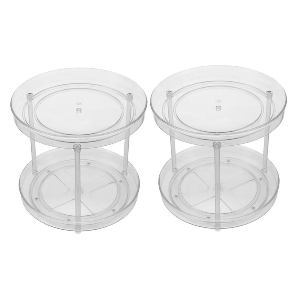 Holibanna 2pcs Rotating Makeup Tray Turntable Organizer Round Spice Rack for Kitchen Condiments and Cosmetics Storage Multi-functional Home Organizer