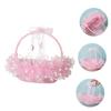 Portable Lace Wedding Basket for Flower Girl, Pink Fabric Ceremony Holder view 2