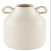 8" Ivory Ceramic Vase with Handles and Embossed Seal Design, Antique Jug Shaped Tabletop Flower Vase view 1