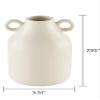 8" Ivory Ceramic Vase with Handles and Embossed Seal Design, Antique Jug Shaped Tabletop Flower Vase view 2