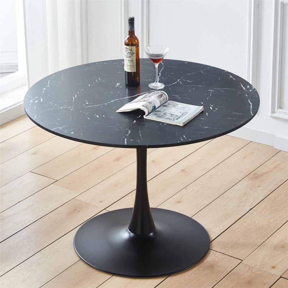 42.1" Black Table Mid Century Dining Table for 4 6 People with Round Table Top, Pedestal Dining Table, End Table Leisure Coffee Table BN907