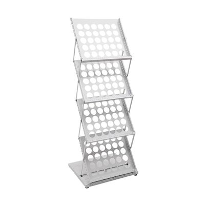 FURUIM2024M Magazine Rack Foldable Magazine Stand 4-Tier Brochure Display Rack Floor Standing Modern Iron A3 Book Shelf Magazine Display(White)