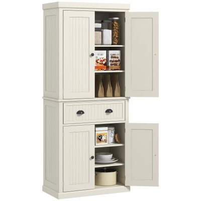 72" Kitchen Pantry Cabinet, Freestanding Tall Storage Cabinet, 4 Doors, Drawer and 3 Adjustable Shelves for Dining Room, Cream White GT212