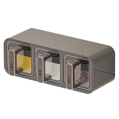 Dxcaicc Drawer Spice with Spoon and Label, Kitchen Spice Organizer, Seasoning Storage Box with Top Table, for Salt Sugar Pepper Spice,Gray,3 Slots