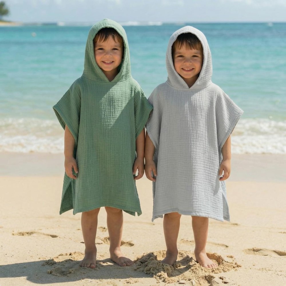 Yearntown 2 Pack Muslin Hooded Towels for Kids Cotton Newborn Bath Towels Kids Soft and Absorbent Blankets Fast Drying Toddler Registry Gift for Infant, Newborn Beach Pool Bath(Medium3-6 yrs)