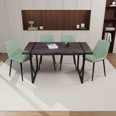 59" Black Wooden Dining Table and Modern Dining Chair 4 Pcs Set, Rectangular Metal Base,JR502