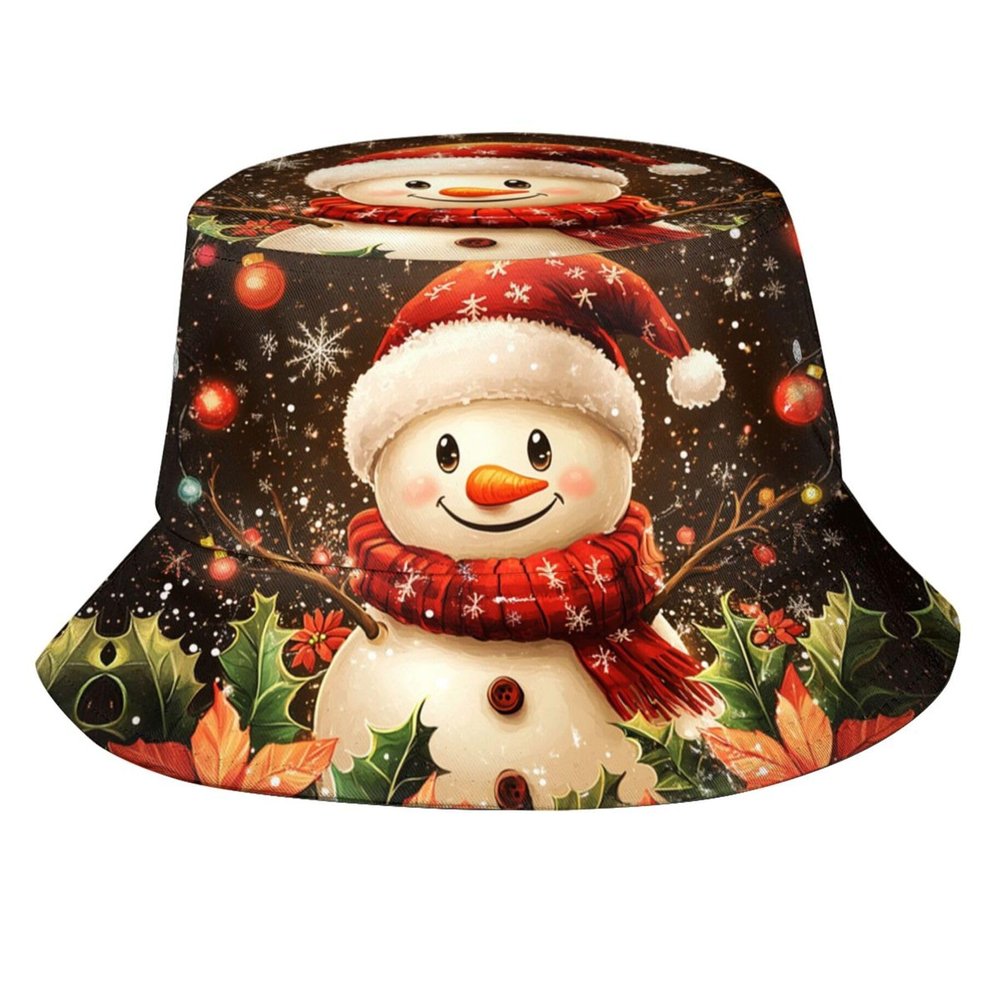 Christmas Snowman Bucket Hat for Women Men Merry Christmas Fisherman Hats Outdoor Travel Beach Sun Caps Xmas New Year Decoration