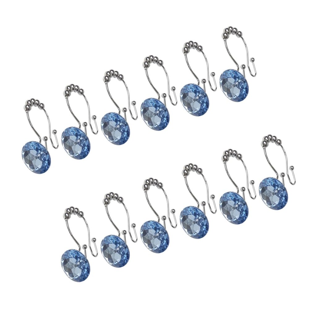 Blue Double Shower Curtain Hooks, 12 Piece Decorative Rings