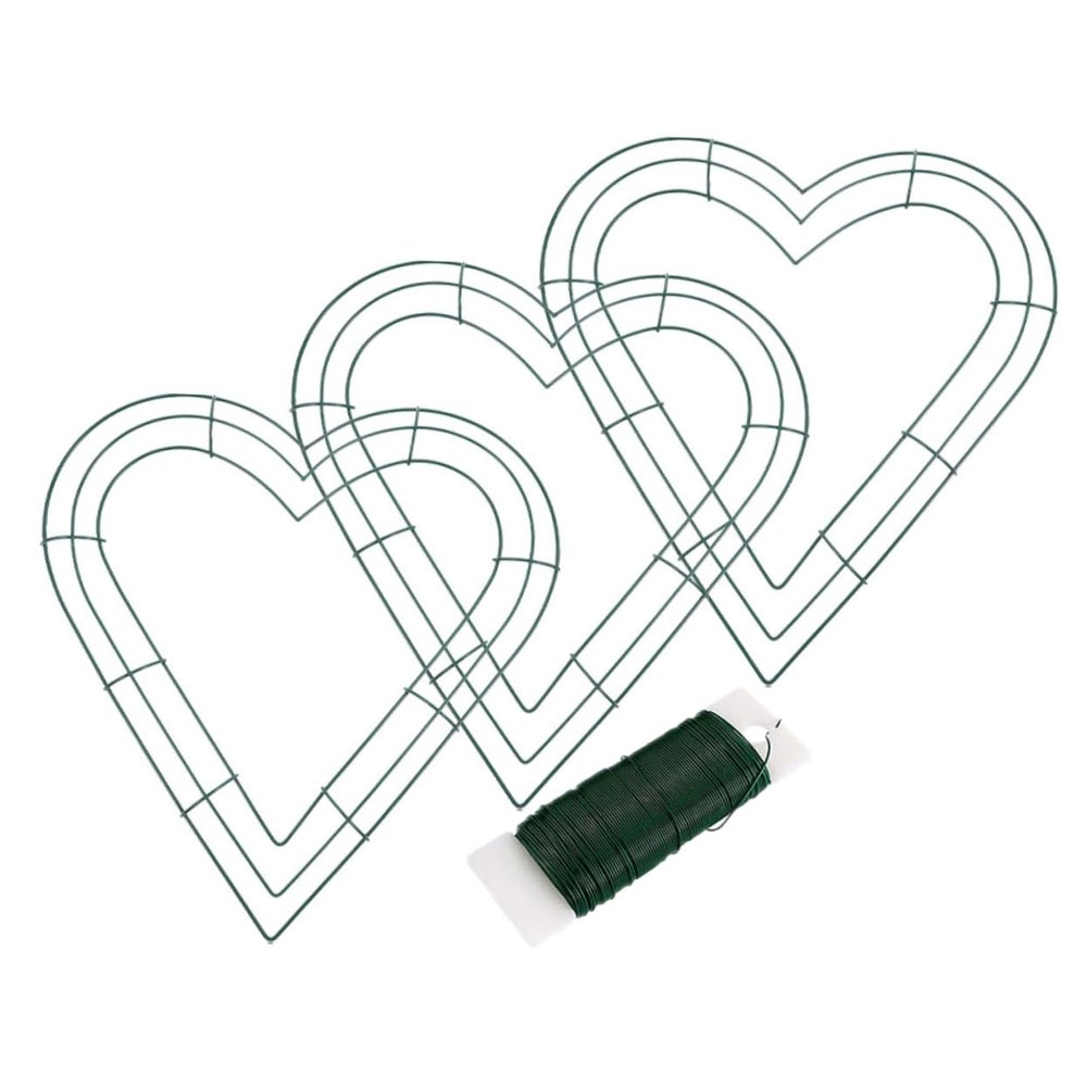 3 Pcs DIY Heart Shaped Metal Wreath Frame, Iron Wire Floral Rack