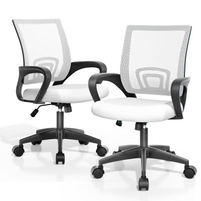 Magshion Office Computer Desk Chairs, 2 Pack, 300 LBS Capacity, White | Mid-Back Ergonomic Mesh Chair w/Lumbar Support, Backrest, Height Adjustable, Armrests, Rolling Wheels for Gaming Work