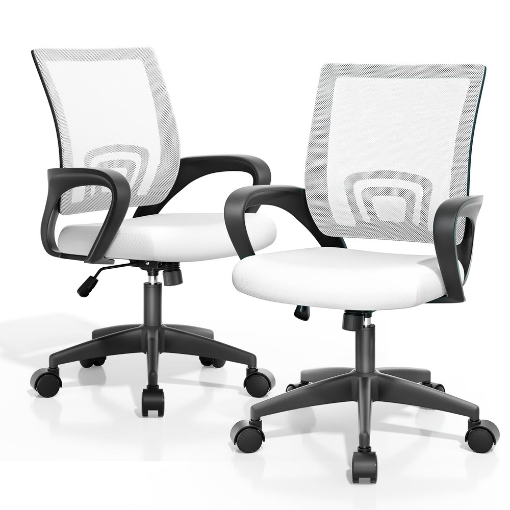 Magshion Office Computer Desk Chairs, 2 Pack, 300 LBS Capacity, White | Mid-Back Ergonomic Mesh Chair w/Lumbar Support, Backrest, Height Adjustable, Armrests, Rolling Wheels for Gaming Work