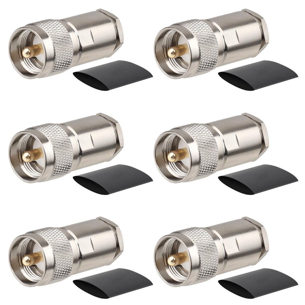 MOOKEERF 6 Pack PL259 Coax Connectors 50 Ohm PL-259 UHF Male Clamp Connector for LMR400 KMR400 RG8 RG8U RG213 Coaxial Cable