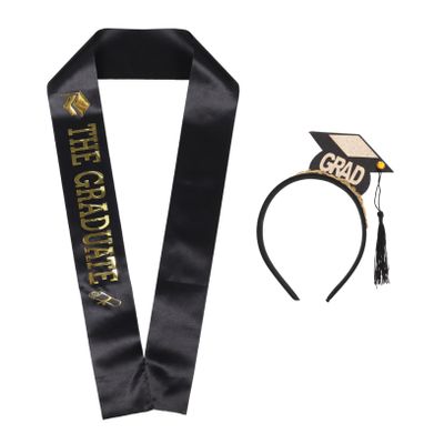 BESTYASH 2pcs Graduation Hat and Sash Set Tassel Doctoral Cap Headband for Graduation Decorations Party Favors and Memorable Celebrations